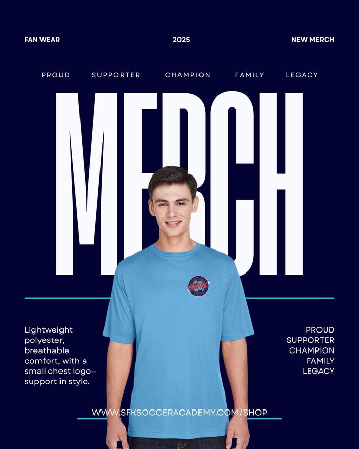 Men's light blue fan wear tee with small logo